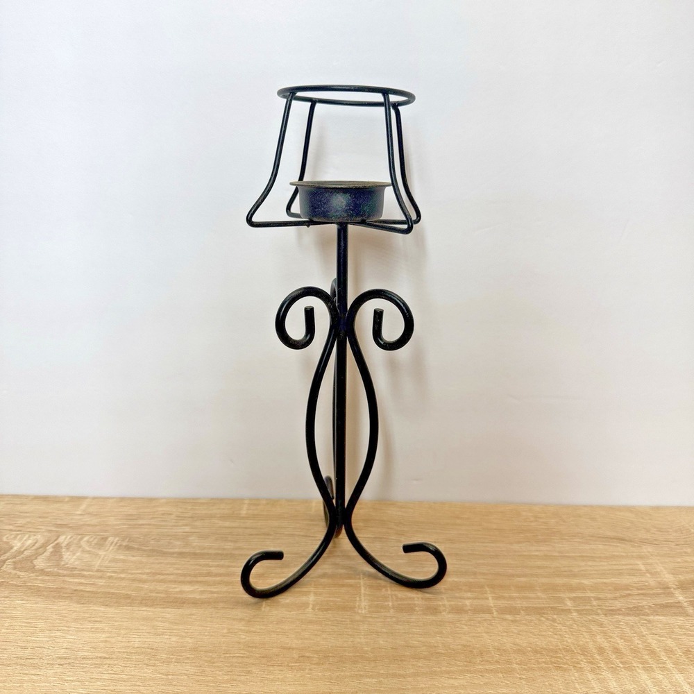 Black Metal Tealight Candle Holder Lamp Style Scrollwork Stand Table Decor